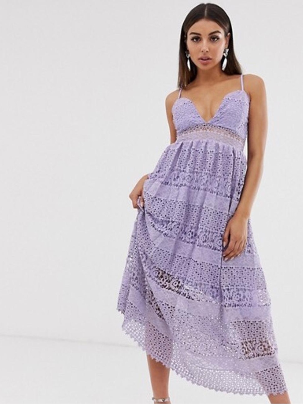 NWT Missguided  Lace Tiered Midi Dress layered crochet Women’s size 10